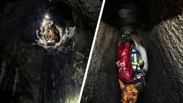 Der 18-jährige Kletterer konnte nicht mehr aus dem Schacht klettern und musste befreit werden.