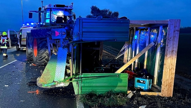 Two cars collided with the carnival float in Lower Austria, causing it to overturn.