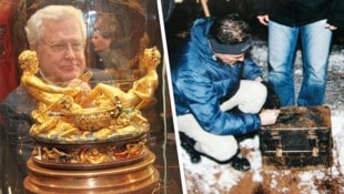 Der glücklose Ex-Direktor des KHM, Wilfried Seipel (li.), begutachtet die Saliera nach deren ...