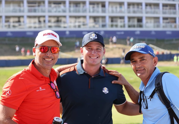 Niki Zitny (li.) und Markus Brier (re.), hier mit Sepp Straka beim Ryder Cup 2023 in Rom, ...