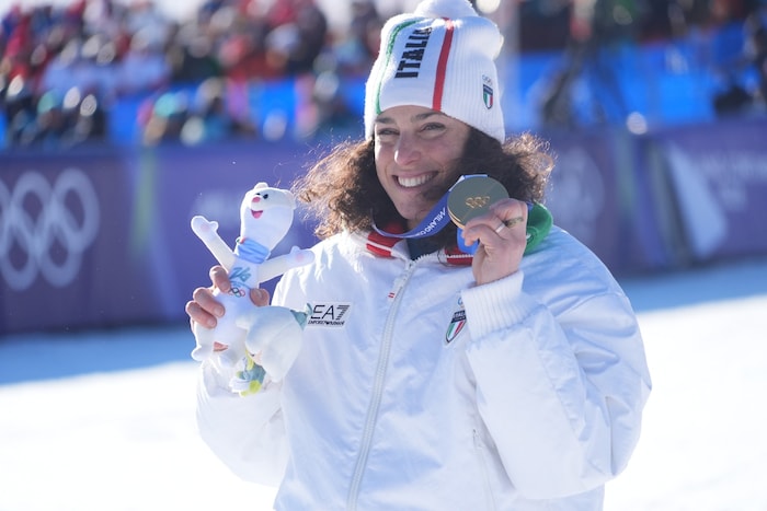 Federica Brignone mit ihrer Riesentorlauf-Goldmedaille.