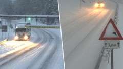 Tief winterlich die Bedingungen auf der Fernpassstraße (links) und am Arlbergpass.