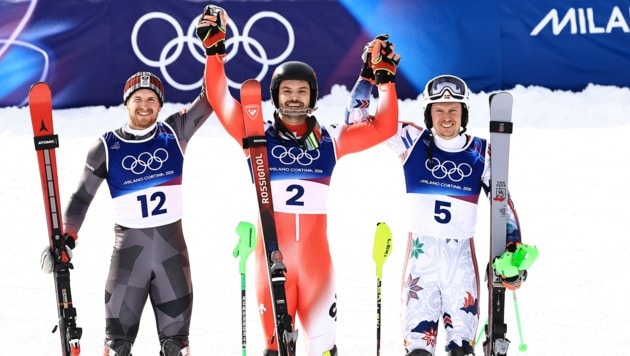 Fabio Gstrein, Loic Meillard und Henrik Kristoffersen (v.l.n.r.)