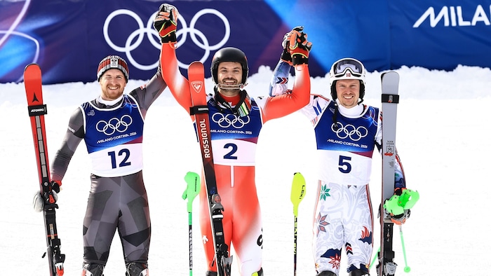 Fabio Gstrein, Loic Meillard und Henrik Kristoffersen (v.l.n.r.)