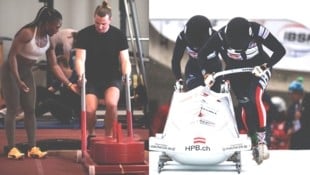 „Krone“-Reporter Chris Hauke im Selbstversuch mit Bob-Anschieberin Christania Williams.