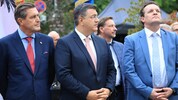 SPÖ-Verkehrsminister Peter Hanke, EU-Verkehrskommissar Tzitzikostas und Tirols Verkehrs-LR René ...