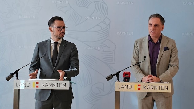 Wirtschaftslandesrat Schuschnig und KWF-Vorstand Waldner fördern Betriebe.