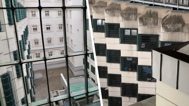 The view (left image) from your prison cell in the Josefstadt prison. The image on the right was ...