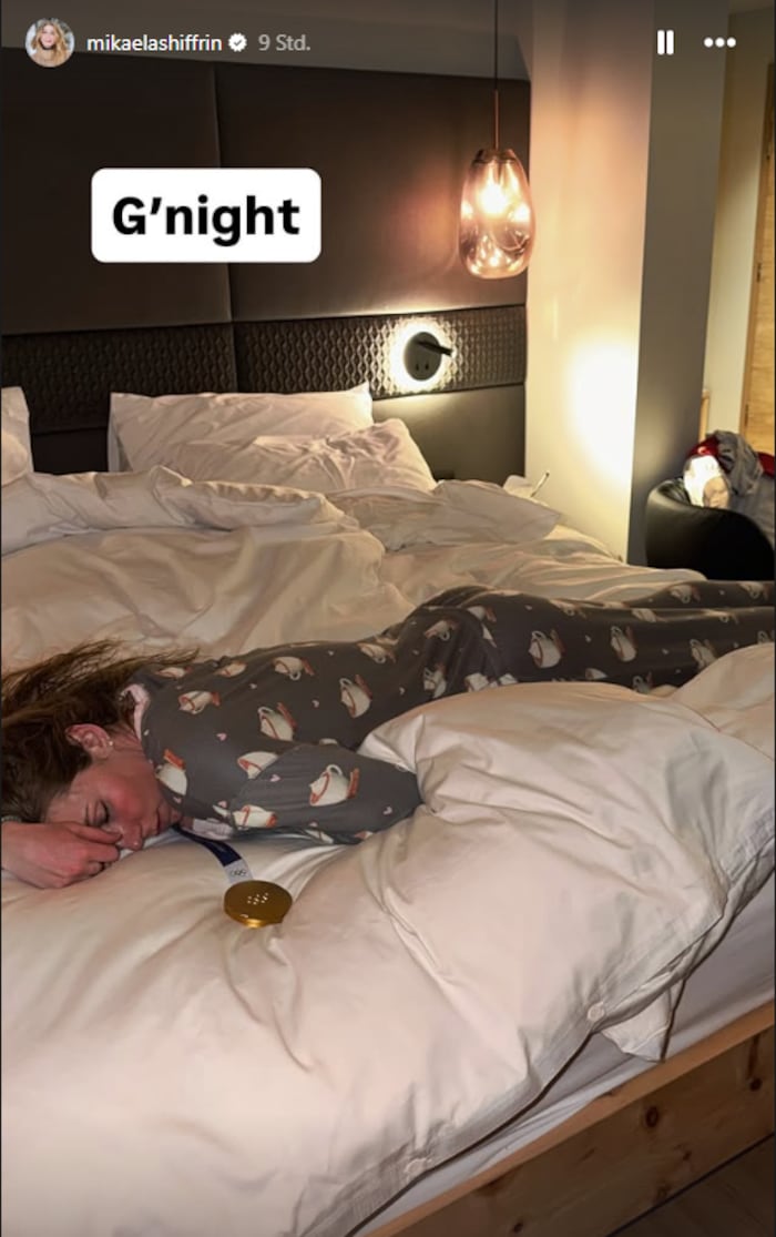 Nach einem intensiven Tag freute sich Shiffrin auf ihr Bett.