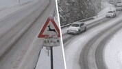 Am Arlberg (li.) und am Fernpass (re.) herrscht mitlerweile Kettenpflicht.
