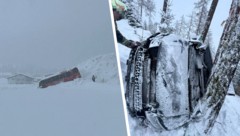 Im Lechtal wurde ein Bus von einer Lawine erfasst (li.), in Sölden stürzte ein Fahrzeug nach ...