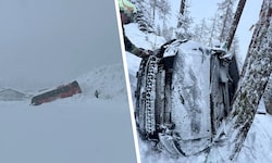 Im Lechtal wurde ein Bus von einer Lawine erfasst (li.), in Sölden stürzte ein Fahrzeug nach ...