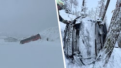 Im Lechtal wurde ein Bus von einer Lawine erfasst (li.), in Sölden stürzte ein Fahrzeug nach ...