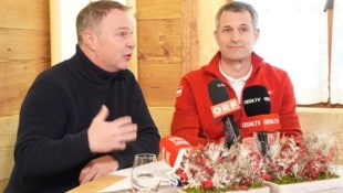 Nussbaumer (re.) wirbt bei der Politik (li. Sportminister Babler) für Spiele in Österreich.