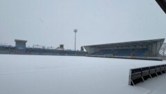 Das Stadion sowie der Rasen in Hartberg waren am Freitag von einer dichten, 20 cm hohen ...