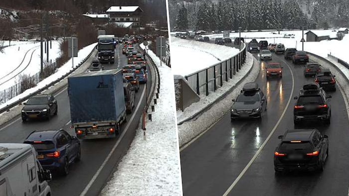 Links die Fernpassstraße vor dem Grenztunnel Füssen, rechts die B177 bei Scharnitz.