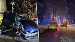 Das Auto wurde komplett demoliert. Polizei, Rettung und Feuerwehr rückten an.