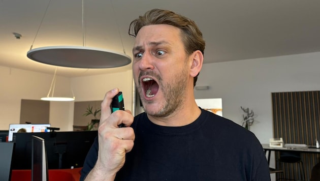 Das Nikotin-Spray soll mein Verlangen nach der Tschick lindern. Ja – tut es – aber mit dem ...