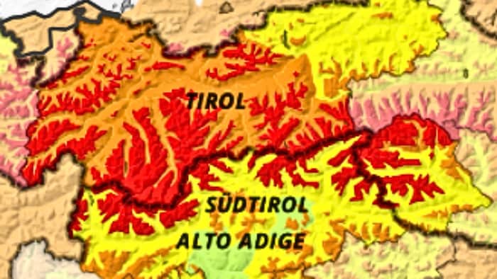 In den roten Bereichen herrscht Lawinenwarnstufe 4, in den orangen Stufe 3 (Warnstufen siehe ...