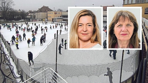 Wer hat was für die Zukunft des Eislaufplatzes zu tun? Diese Frage entzweit Katrin Pürer (li.) ...