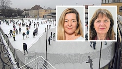 Wer hat was für die Zukunft des Eislaufplatzes zu tun? Diese Frage entzweit Katrin Pürer (li.) ...
