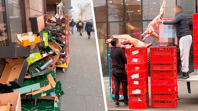 Ein tägliches Bild: Berge von Kartons und Verpackungsmaterialien vorm Eingang. Ohne erkennbare ...