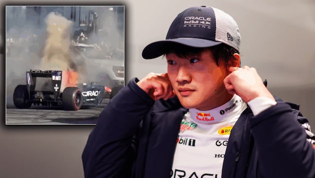 Yuki Tsunodas Auto fing beim Driften plötzlich Feuer.