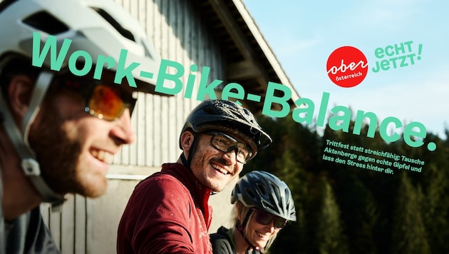 Eines der sieben neuen Sujets vermarktet Oberösterreich als Radbundesland.