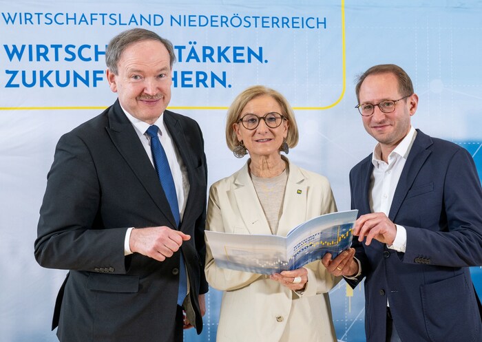 Stellten die NÖ-Wirtschaftsstrategie vor: Wirtschaftsforscher Helmenstein, Landeshautfrau ...