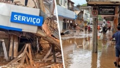 Eingestürzte Gebäude und überflutete Straßen in der stark von den Unwettern betroffen Stadt Juiz ...