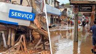 Eingestürzte Gebäude und überflutete Straßen in der stark von den Unwettern betroffen Stadt Juiz ...