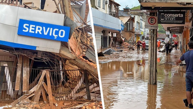 Eingestürzte Gebäude und überflutete Straßen in der stark von den Unwettern betroffen Stadt Juiz ...