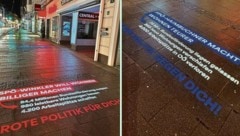 Mit diesen beiden Botschaften wollte die Landes-SPÖ den Gehsteig vor der Landesparteizentrale ...