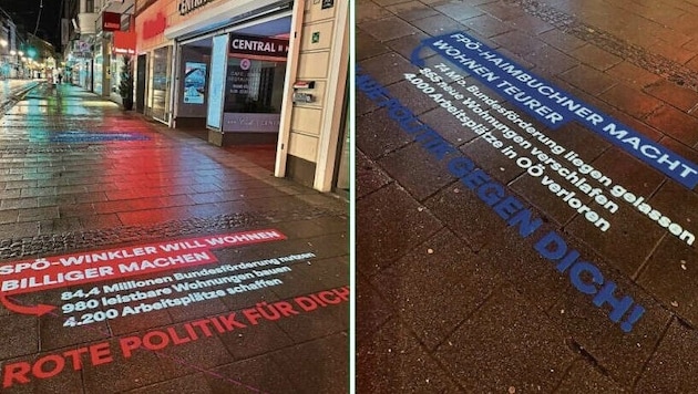 Mit diesen beiden Botschaften wollte die Landes-SPÖ den Gehsteig vor der Landesparteizentrale ...