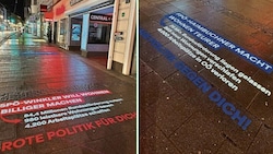 Mit diesen beiden Botschaften wollte die Landes-SPÖ den Gehsteig vor der Landesparteizentrale ...