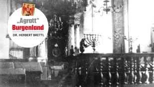 Innenansicht der Synagoge Güssing vor 1938.