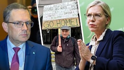 Ein Demonstrant machte vor dem Linzer Gericht gegen „den lieben Augustin“ mobil. Die ÖVP rückt ...