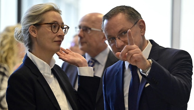 Alice Weidel und Tino Chrupalla, die beiden Spitzen der AfD, haben Grund zur Freude.