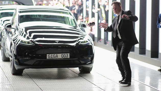 Elon Musk bei der Eröffnung der Gigafactory in Grünheide im Frühjahr 2022
