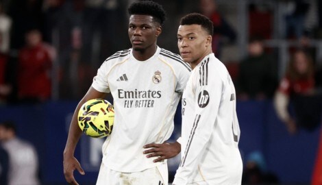 Hat das Tor im Visier: Reals Top-Stürmer Kylian Mbappé (re.)