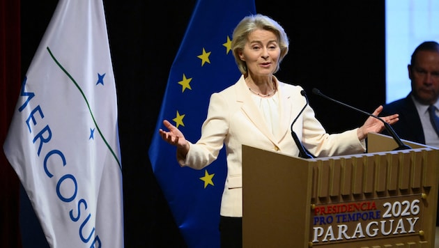 EU-Kommissionspräsidentin Ursula von der Leyen bei der Unterzeichnungszeremonie zu Mercosur im ...