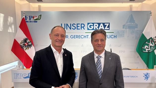 Stadtparteiobmann Axel Kassegger (li.) und Spitzenkandidat René Apfelknab haben ein großes Ziel: ...