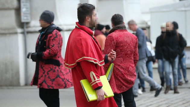 Als Mozart verkleidete Kartenverkäufer vor dem Stephansdom