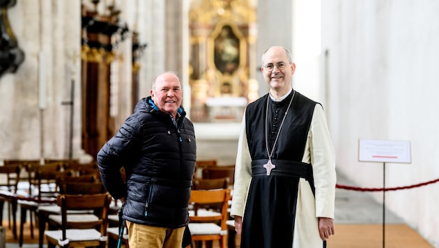 Abt Pius mit dem ehemaligen Steinmetzmeister und späterem Gendarm Anton Muhr.