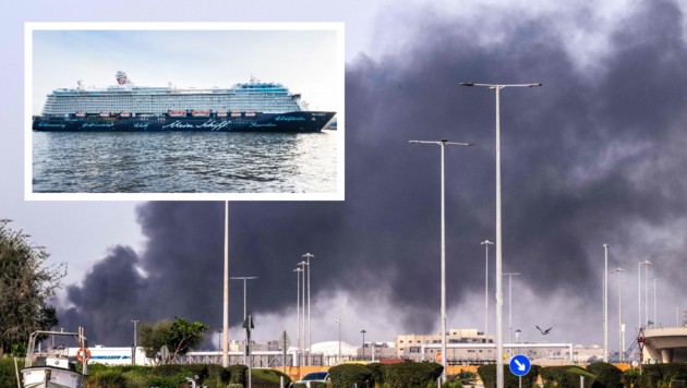 Im Viertel rund um den Hafen von Abu Dhabi schlug eine Rakete unweit eines Kreuzfahrtschiffs ...