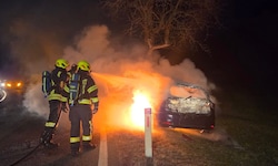 Die Feuerwehr löschte den Pkw, mit dem der 77-Jährige gegen den Baum gekracht war.
