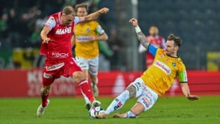 GEPA Lustiges Detail: Immer wenn Stürmer Alex Hofleiter (li.) trifft, siegt der GAK.