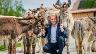 Geschäftsführer Dieter Ehrengruber mit geretteten Eseln.