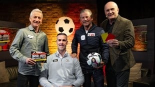 Moderator Hannes Steiner, Ex-Kicker Stefan Maierhofer und die bewährten Experten Frenkie ...
