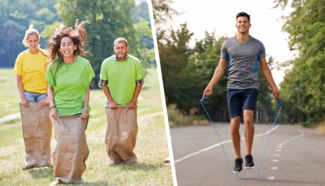 Bewegungsspiele wie Seilspringen oder Sackhüpfen sind ein effektives Workout.